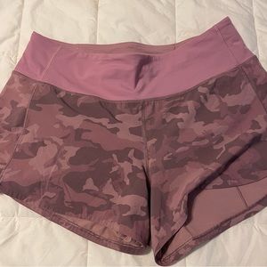 Lululemon Speed Up MR shorts, pink camo, size 8, EUC